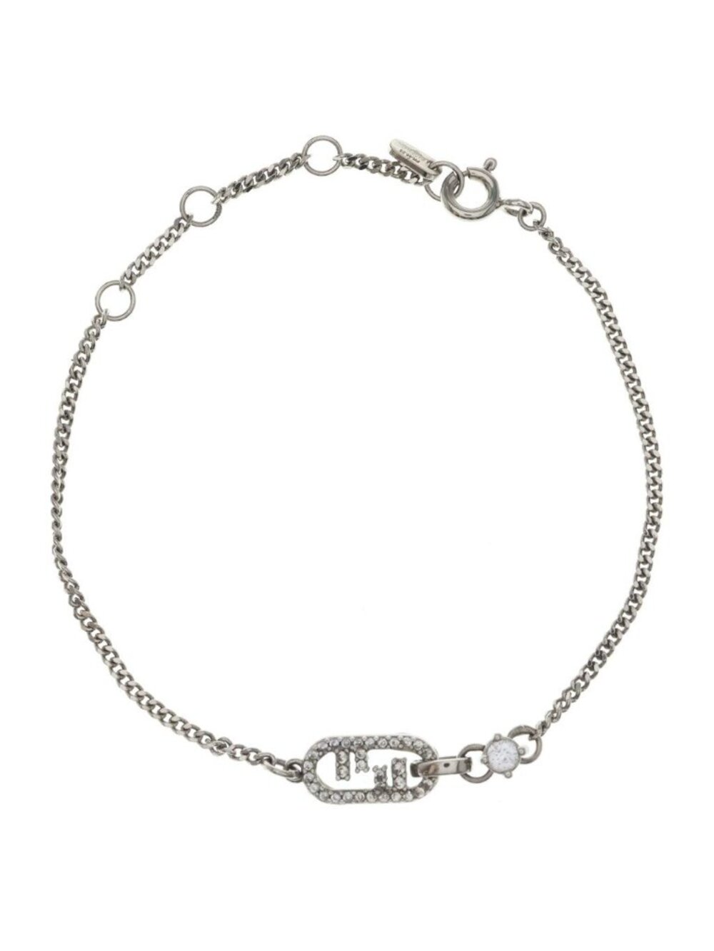 Fendi O'lock Bracelet Rhinestone Metal Silver